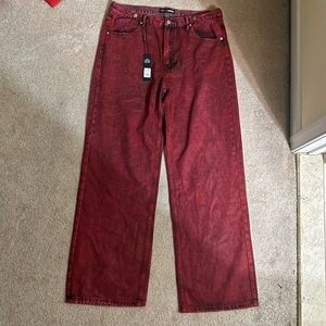 Fashion Nova Red Hot Coated Wide Leg Jeans - Red (Size 13)